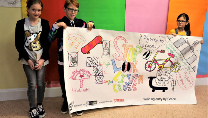 Suffolk school wins road safety banner and goodies
